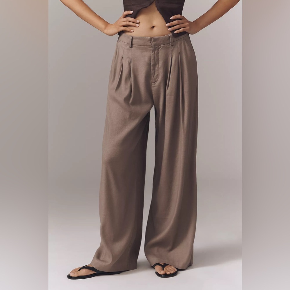 NWT! Anthropologie Avery Linen Pleated Wide-Leg Trousers by Maeve 🎡💐 - Picture 3 of 5